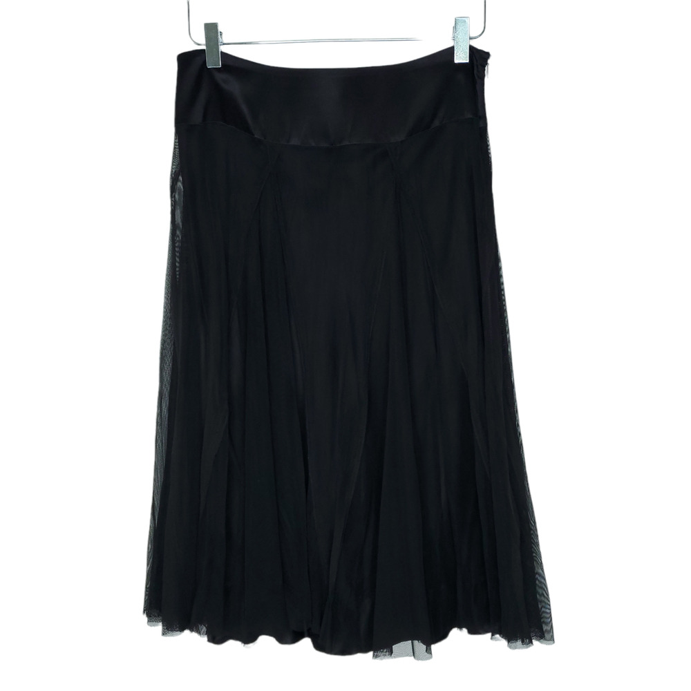 Alberto Makali Tulle Midi Skirt 6 Black Wide Waistband Silk Lined Side Zip Women